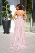 Φόρεμα maxi lurex με λεπτές τιράντες κορδονάκι ροζ