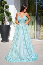 Φόρεμα maxi lurex με λεπτές τιράντες κορδονάκι μέντα