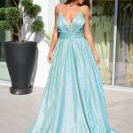 Φόρεμα maxi lurex με λεπτές τιράντες κορδονάκι μέντα