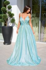 Φόρεμα maxi lurex με λεπτές τιράντες κορδονάκι μέντα