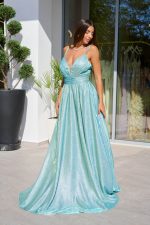 Φόρεμα maxi lurex με λεπτές τιράντες κορδονάκι μέντα