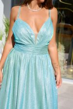 Φόρεμα maxi lurex με λεπτές τιράντες κορδονάκι μέντα
