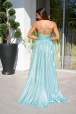 Φόρεμα maxi lurex με λεπτές τιράντες κορδονάκι μέντα