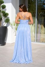 Φόρεμα maxi lurex με λεπτές τιράντες κορδονάκι σιέλ