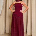 Σετ κορσές - φούστα με φουλάρι βουργουνδί