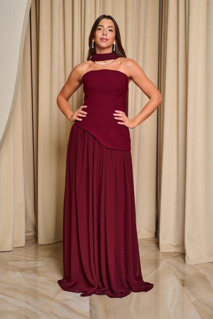 Σετ κορσές - φούστα με φουλάρι βουργουνδί