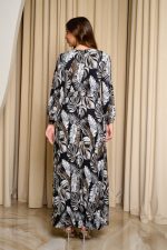 Φόρεμα maxi floral print με όψη ζώνης σε glossy υφή μαύρο