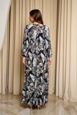 Φόρεμα maxi floral print με όψη ζώνης σε glossy υφή μαύρο