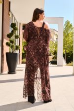 Ολόσωμη φόρμα λαχούρ one shoulder με ασύμμετρα βολάν bronze