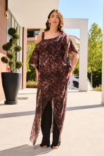 Ολόσωμη φόρμα λαχούρ one shoulder με ασύμμετρα βολάν bronze