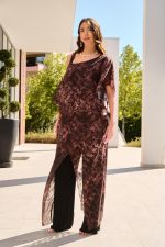 Ολόσωμη φόρμα λαχούρ one shoulder με ασύμμετρα βολάν bronze