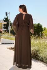 Φόρεμα maxi με βαθύ V ντεκολτέ και διαφάνεια καφέ