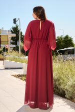 Φόρεμα maxi με βαθύ V ντεκολτέ και διαφάνεια μπορντό