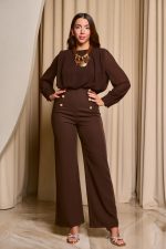 Ολόσωμη φόρμα με χρυσά διακοσμητικά κουμπιά και διαφάνεια καφέ