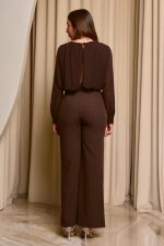 Ολόσωμη φόρμα με χρυσά διακοσμητικά κουμπιά και διαφάνεια καφέ - Image 5