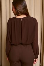 Ολόσωμη φόρμα με χρυσά διακοσμητικά κουμπιά και διαφάνεια καφέ - Image 6