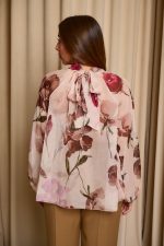 Μπλούζα see through με φιόγκο και floral print μπεζ