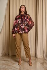 Μπλούζα see through με φιόγκο και floral print μαύρο