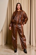 Τζάκετ με snake print και λουστρέ υφή καφέ