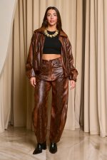 Τζάκετ με snake print και λουστρέ υφή καφέ