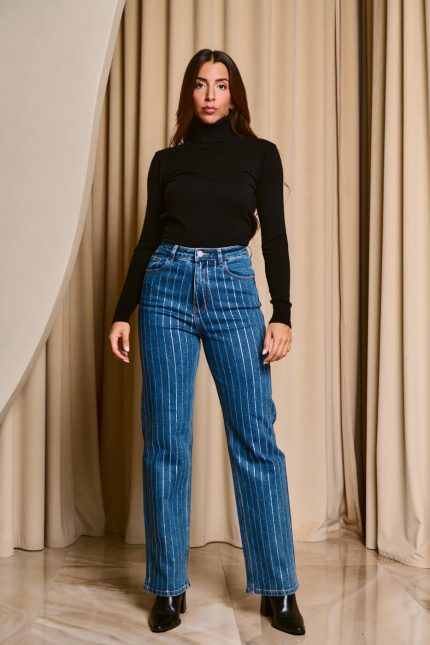 Παντελόνι τζιν μπλε με άσπρο στρας