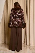 Παλτό καφέ με floral σχέδια από παγιέτες και γούνα