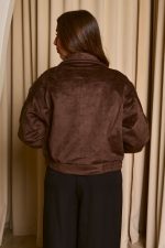 Τζάκετ suede με ζωνάκι ραμμένο καφέ