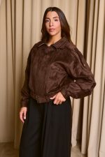Τζάκετ suede με ζωνάκι ραμμένο καφέ