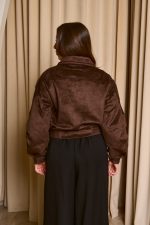 Τζάκετ suede με ζωνάκι ραμμένο καφέ