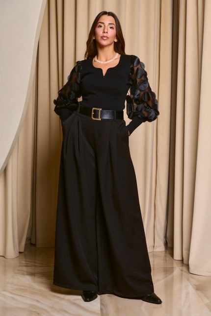 Μπλούζα με see through μανίκια και 3D κύκλους μαύρη