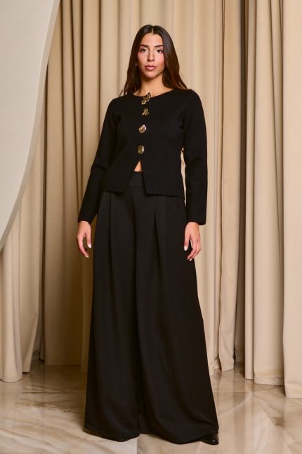 Ζακέτα πλεκτή με μεγάλα κουμπιά κοσμήματα μαύρη