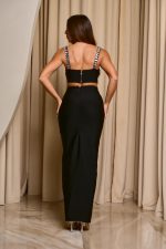 Σετ crop top - φούστα με διακοσμητικούς κρυστάλλους μαύρο