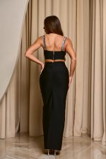 Σετ crop top - φούστα με διακοσμητικούς κρυστάλλους μαύρο