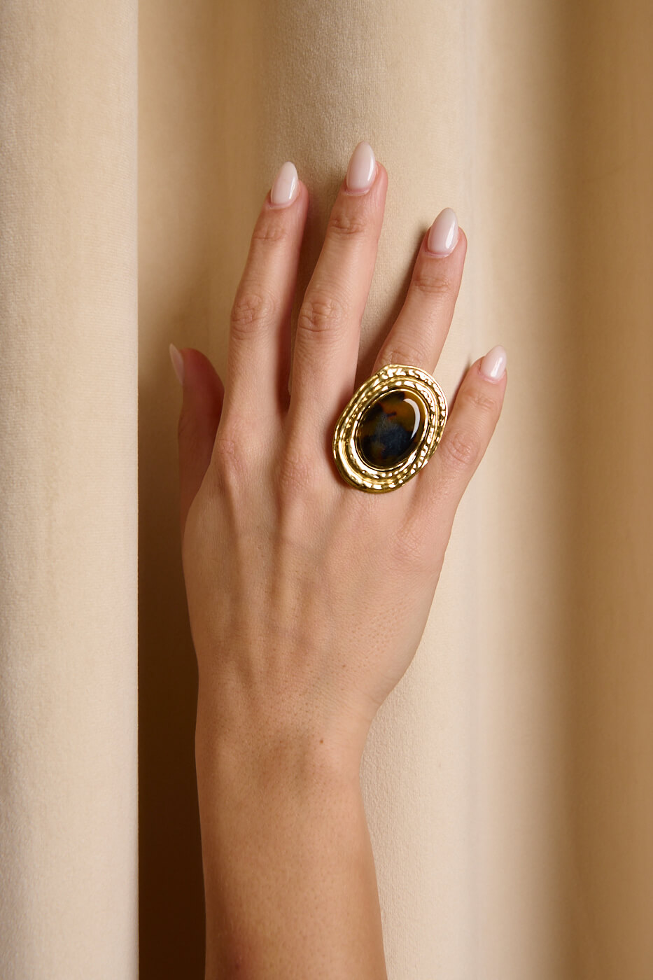 JL-1088 Δαχτυλίδι οβάλ πέτρα χρυσό