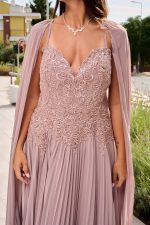 Φόρεμα maxi πλισέ με κεντημένα floral σχέδια dusty pink - Image 7