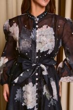 Φόρεμα midi floral print με λευκά στρας μαύρο - Image 7