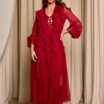 Φόρεμα maxi see through με φραμπαλά κόκκινο