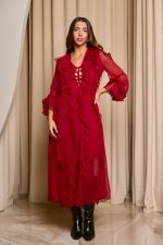 Φόρεμα maxi see through με φραμπαλά κόκκινο