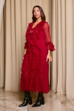 Φόρεμα maxi see through με φραμπαλά κόκκινο - Image 4