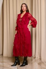 Φόρεμα maxi see through με φραμπαλά κόκκινο - Image 5