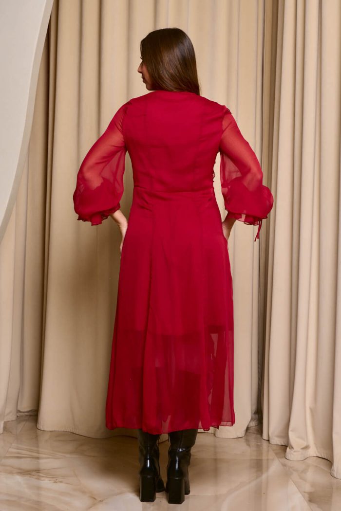 Φόρεμα maxi see through με φραμπαλά κόκκινο - Image 6