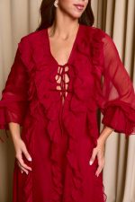Φόρεμα maxi see through με φραμπαλά κόκκινο - Image 7