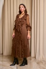 Φόρεμα maxi see through με φραμπαλά καφέ - Image 5