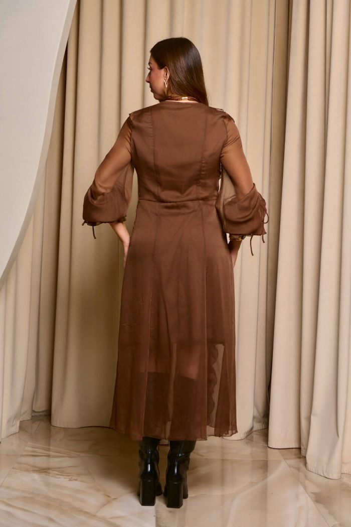 Φόρεμα maxi see through με φραμπαλά καφέ - Image 6