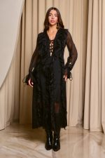 Φόρεμα maxi see through με φραμπαλά μαύρο - Image 3