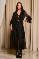 Φόρεμα maxi see through με φραμπαλά μαύρο - Image 4