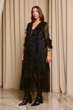 Φόρεμα maxi see through με φραμπαλά μαύρο - Image 5