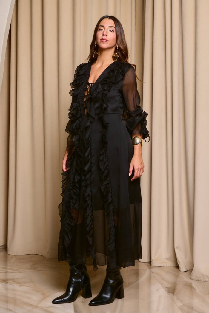 Φόρεμα maxi see through με φραμπαλά μαύρο - Image 6