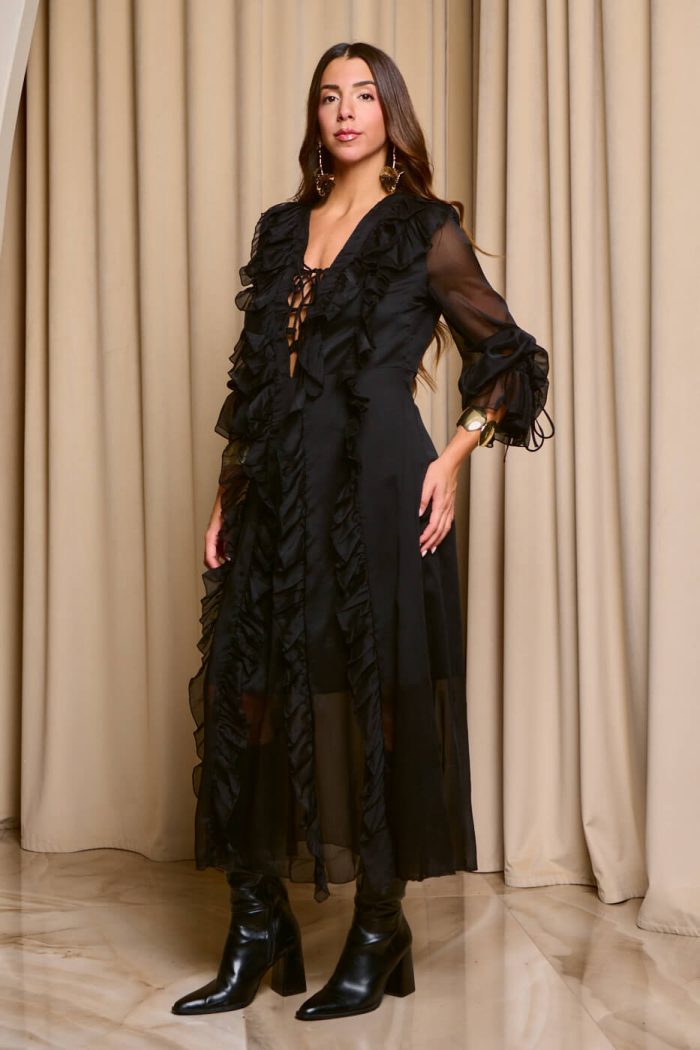 Φόρεμα maxi see through με φραμπαλά μαύρο - Image 7