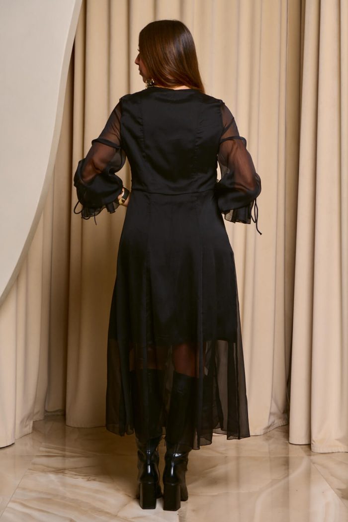 Φόρεμα maxi see through με φραμπαλά μαύρο - Image 8
